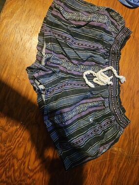 Womens Purple & Black Striped Athletic Drawstring Shorts